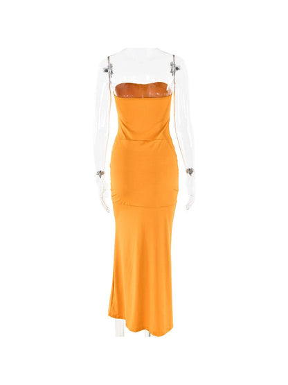 Sheath Tube Top Pleated Evening Dress