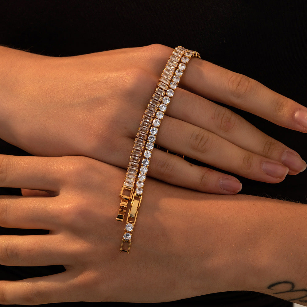 18K Gold Plated Square Zirconia Tennis Chain Bracelet