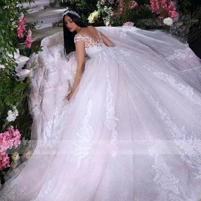 Strapless Lace Long Train Wedding Dress