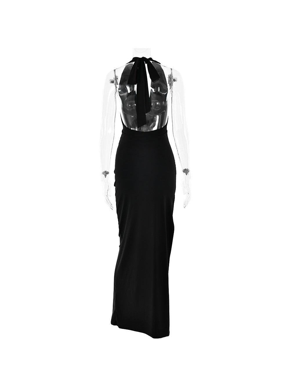 V Halter Neck Backless Split Dress