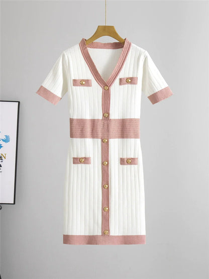 Pink – Short-Sleeve Ice Silk Knit Dress