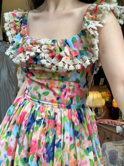 Midnight in Paris Romantic Off-Shoulder Ruffle Sleeve French Floral Dress gunne sax vintage dress