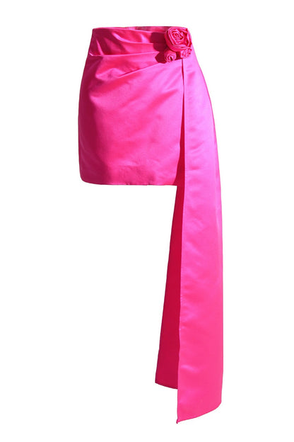 Sielia Sculpted Flower Tailing Mini Satin Skirt
