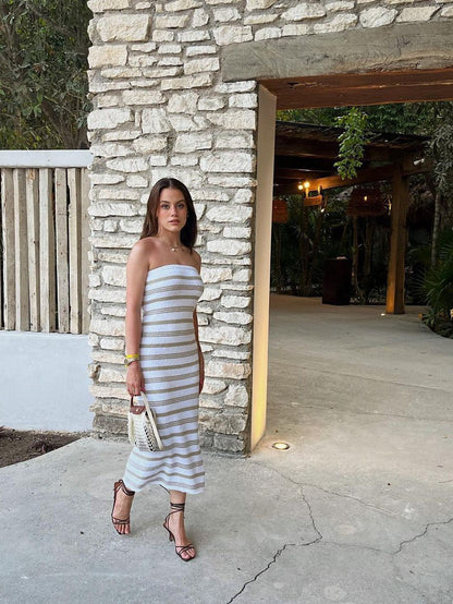 Striped Tube Bandeau Bohemian Beach Dress