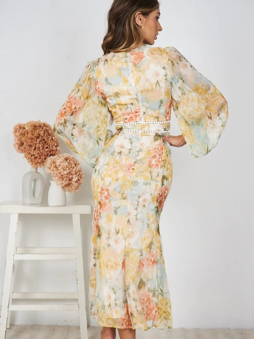 Irregular Asymmetric Printed Maxi Dovetail Dress