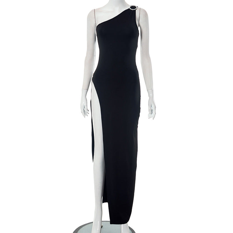 One Shoulder Sleeveless Asymmetric Dress