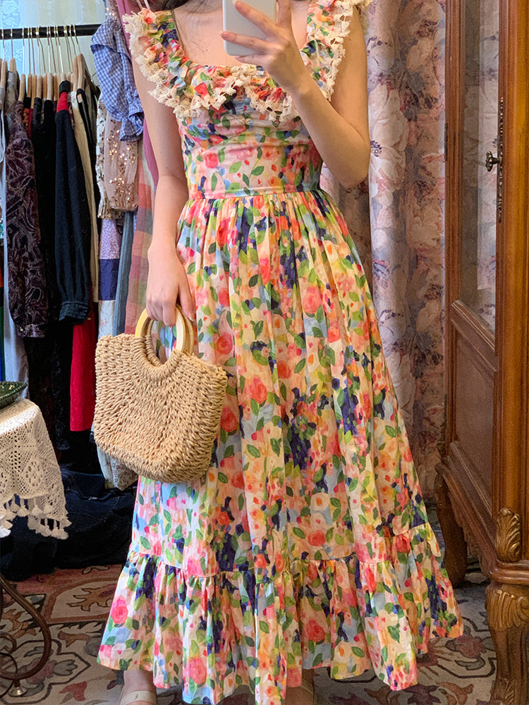Midnight in Paris Romantic Off-Shoulder Ruffle Sleeve French Floral Dress gunne sax vintage dress