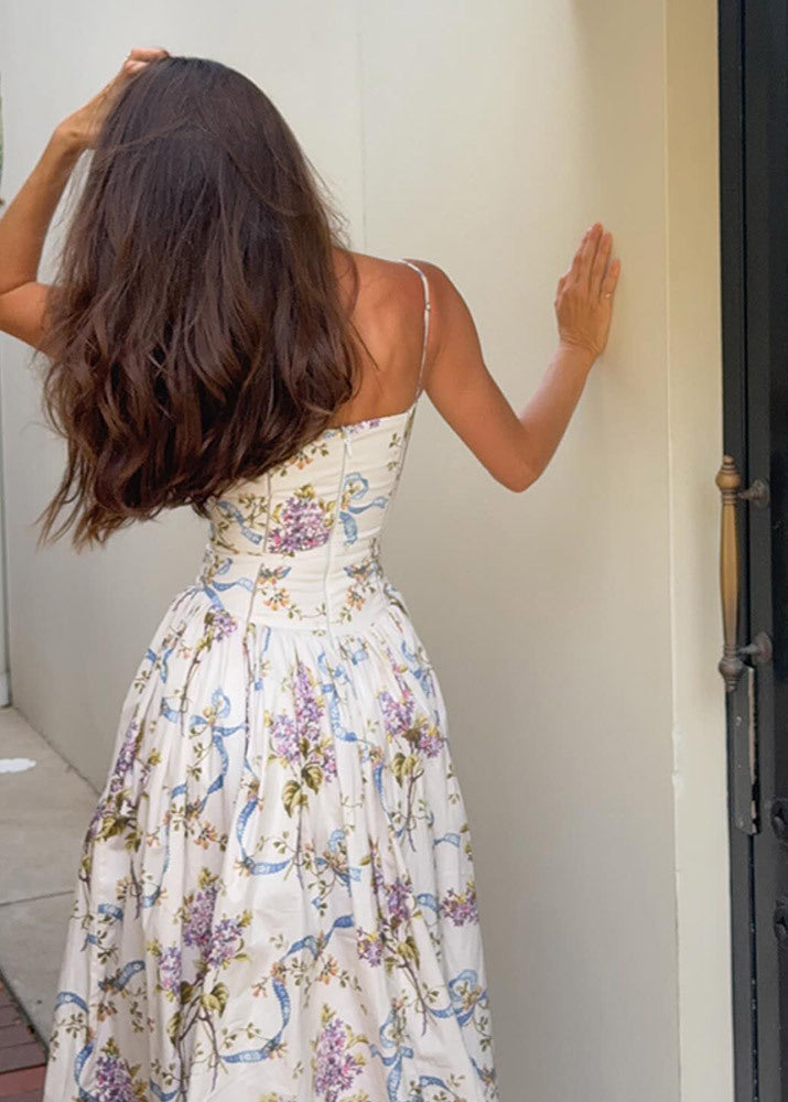 Lilac Gardenia – Strapless Floral Corset Maxi Dress