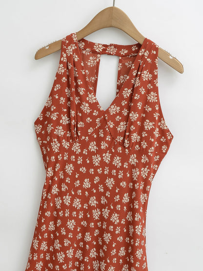 Red – Floral Halter Neck Sexy Dress