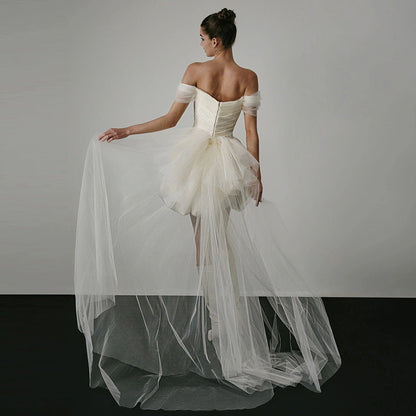 Short Off-Shoulder Satin Wedding Dress
