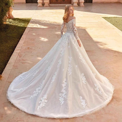 Off-Shoulder V-Neck Wedding Dress