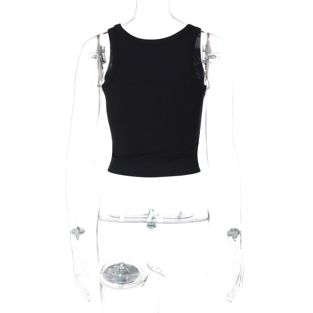 Beaded butterfly pattern u neck ribbed top