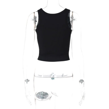 Beaded butterfly pattern u neck ribbed top