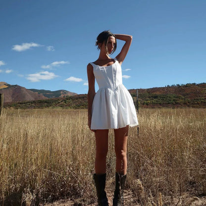 White – Waist-Cinching Camisole Slim Dress