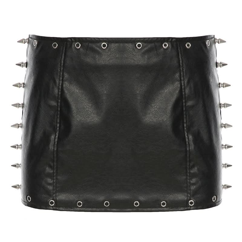 PU leather rivet mini skirt