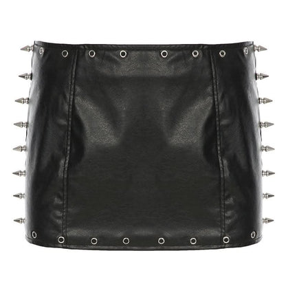 PU leather rivet mini skirt