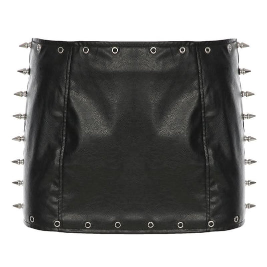 PU leather rivet mini skirt