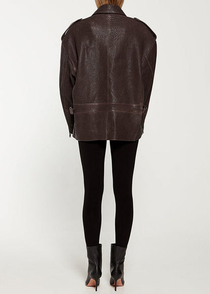 Noir Edge - Dark Brown Leather Jacket with Utility Pockets