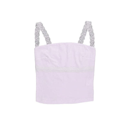 Lace hem backless solid cami top