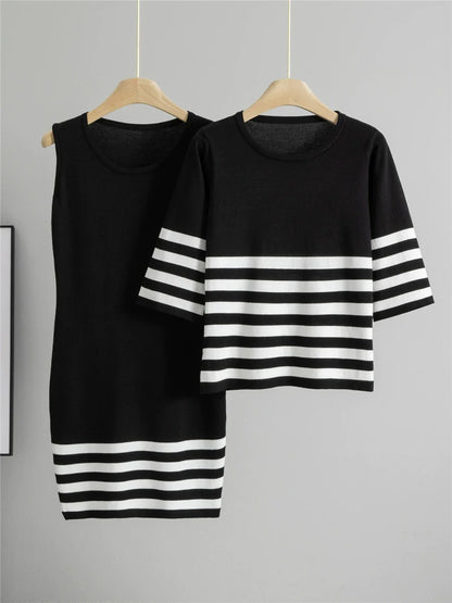 Black – Striped Tank Fitted Two-Piece Set