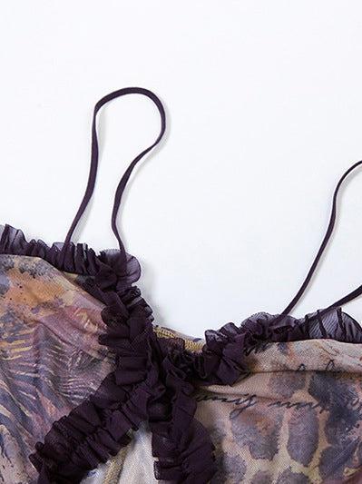 Cutout Suspender Ear Print Loose Fitting Cropped Maxi Dress