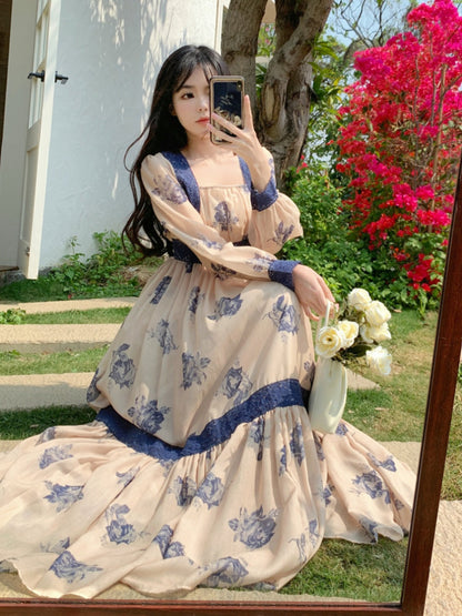 Elegant Faded Rose Long Sleeve Dress