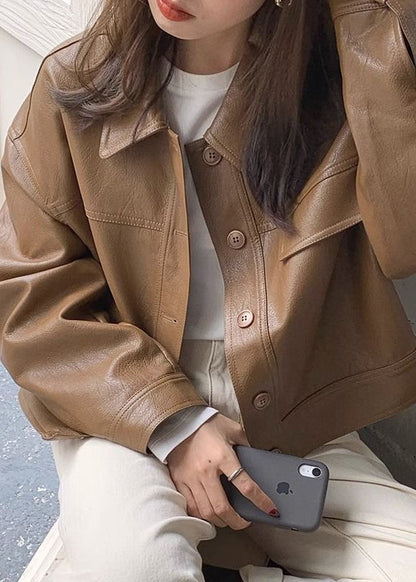 Caramel Ridge – Faux Leather Cropped Jacket