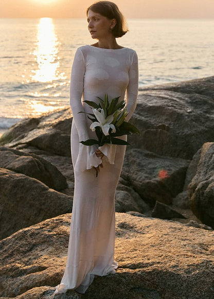 Shellwave - Open Back Maxi Dress with Bell Sleeves