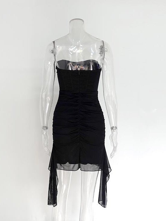 Sweet Rhinestone Mesh Tube Top Dress