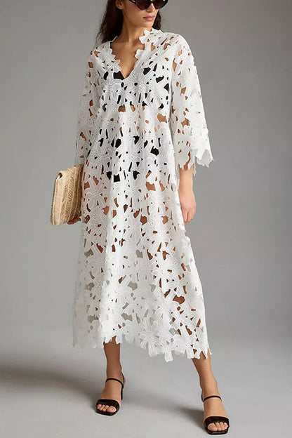 I Belong Here Floral Eyelet Lace Cover Up Beach Midi Dress