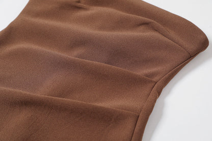 Dark Brown – Sexy Strapless Slit Bodycon Dress