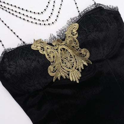 Velvet beaded lace hem cami top
