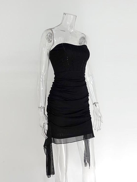 Sweet Rhinestone Mesh Tube Top Dress