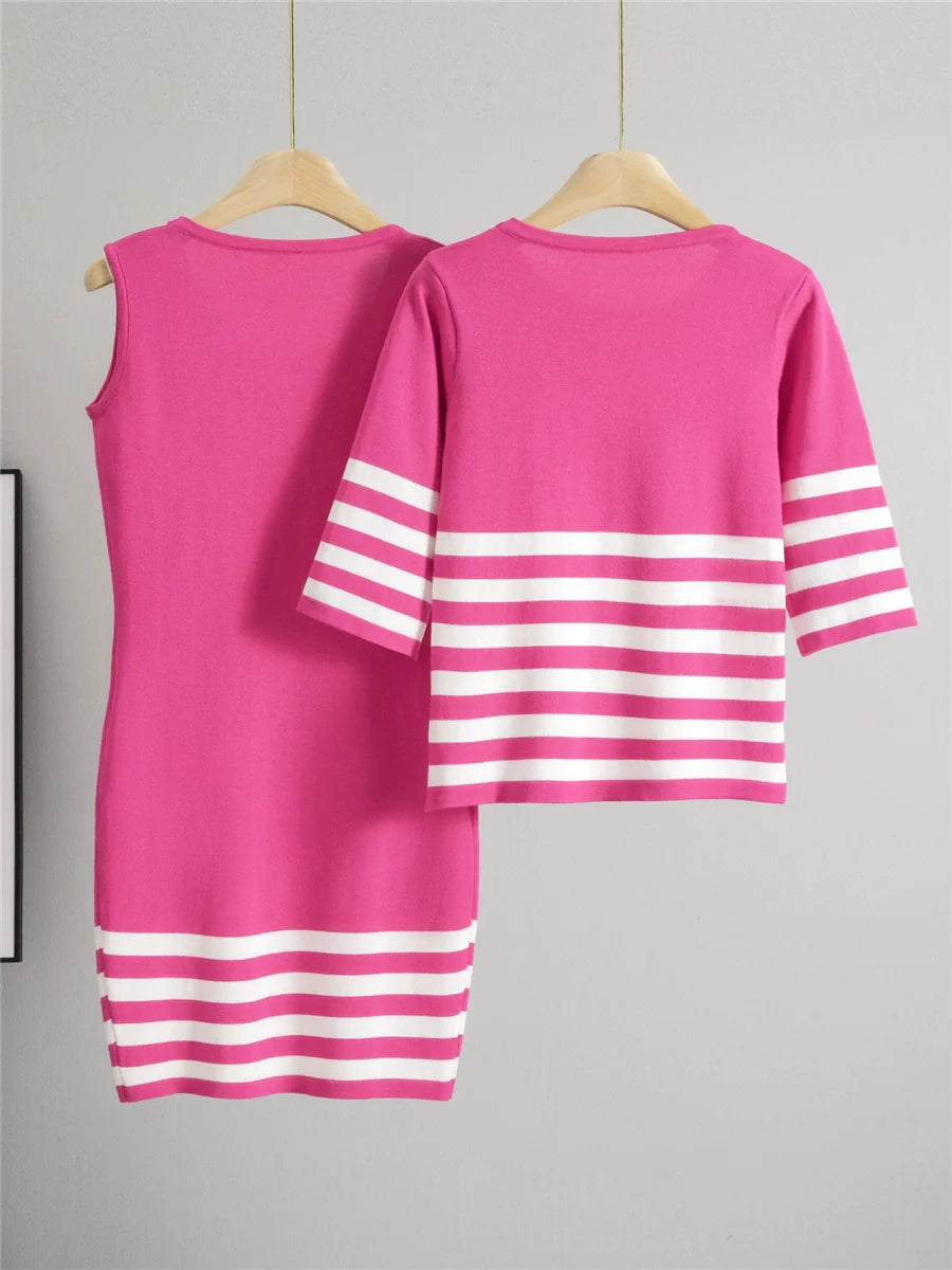 Rose Red – Striped Tank Fitted Two-Piece Set