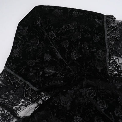 Hoodie velvet lace self tie beaded shrug top