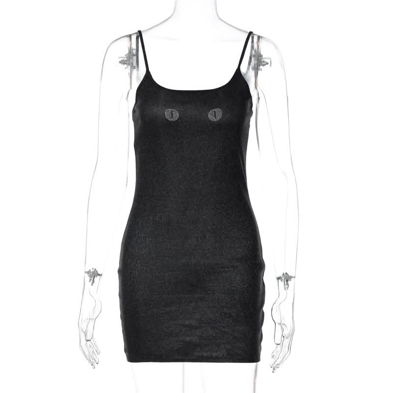 Beaded u neck backless cami mini dress