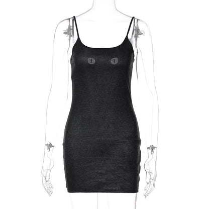 Beaded u neck backless cami mini dress