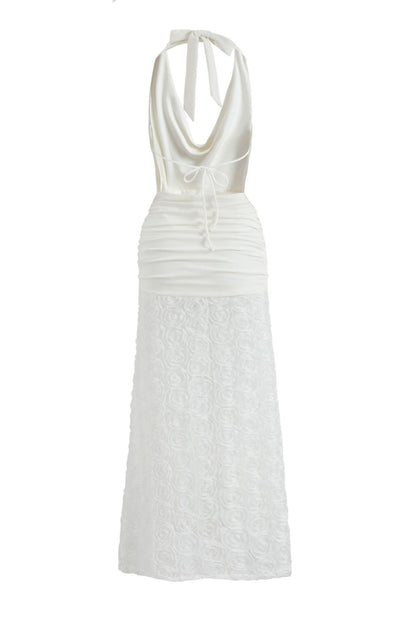 Evelina Plunge Neck Rosette Maxi Dress