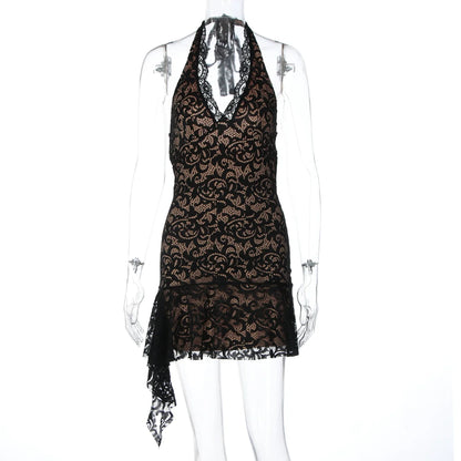 Rihanna Lace Halter Mini Dress
