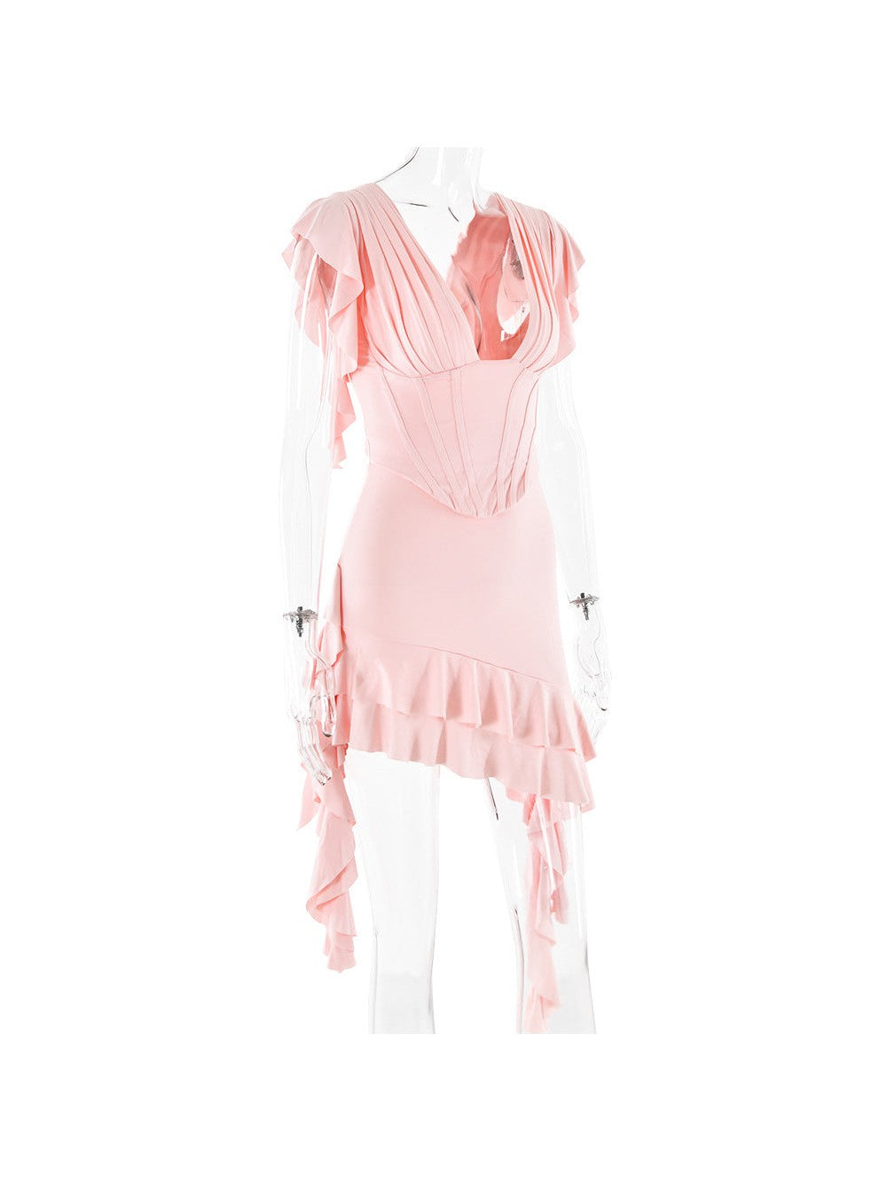 Asymmetric Frill Backless Corset Dress