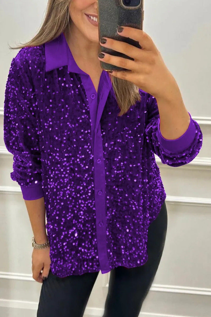 AMYVICTORIA™ - Shimmer Sequin Shirt