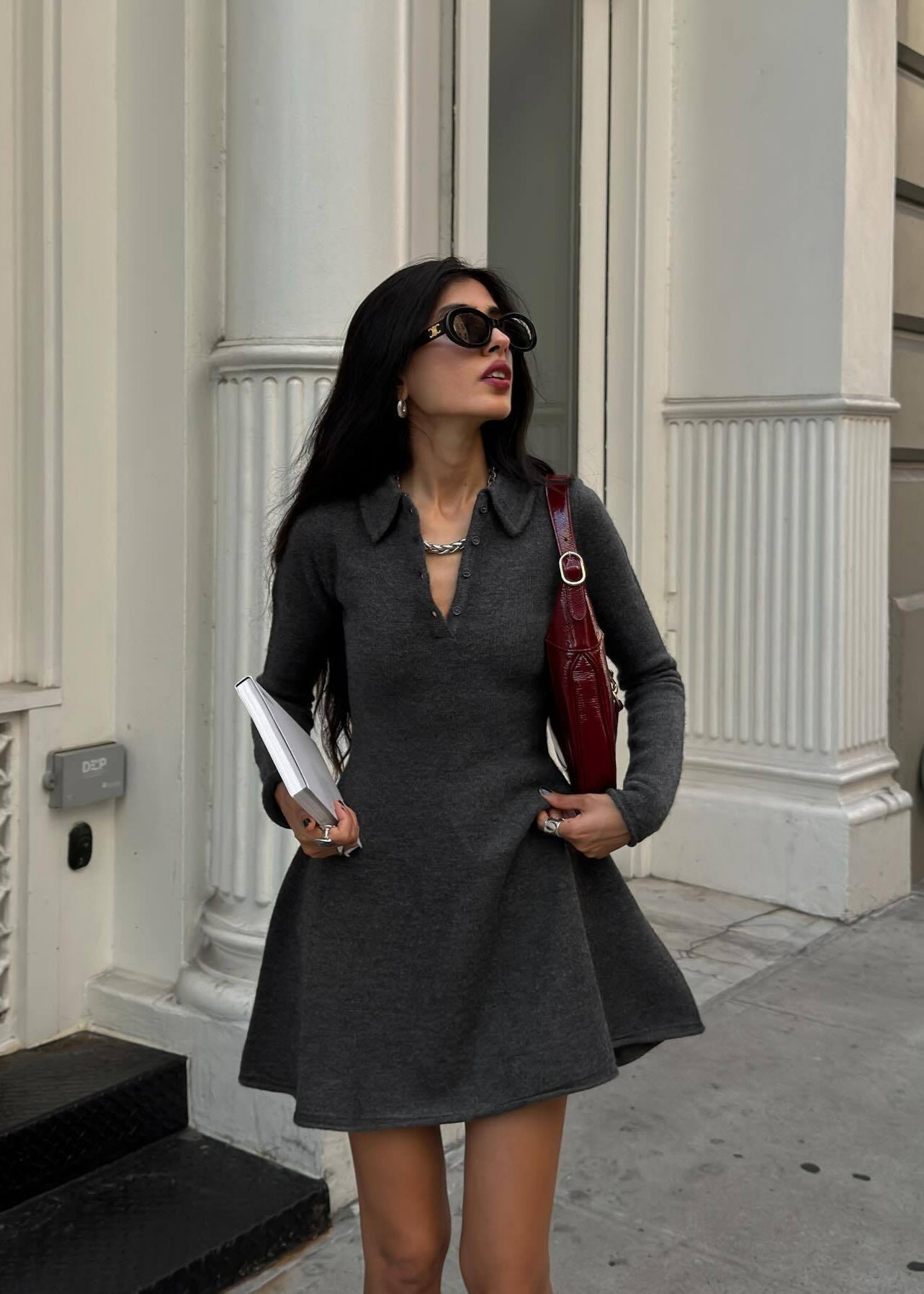 Collared Knit Fit & Flare Mini Dress