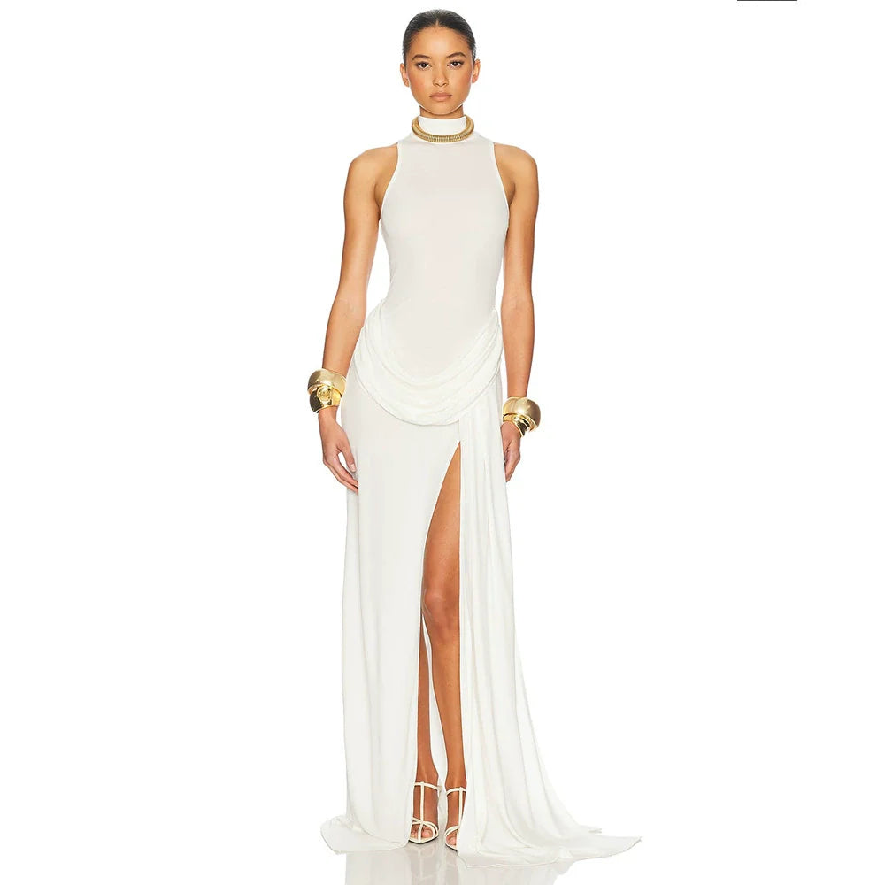 Nikole Mock Neck Ruched Maxi Dress