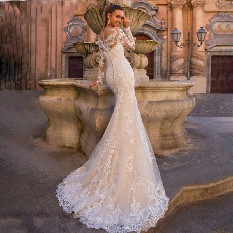 White Lace Backless Wedding Dress