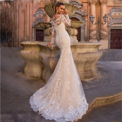 White Lace Backless Wedding Dress