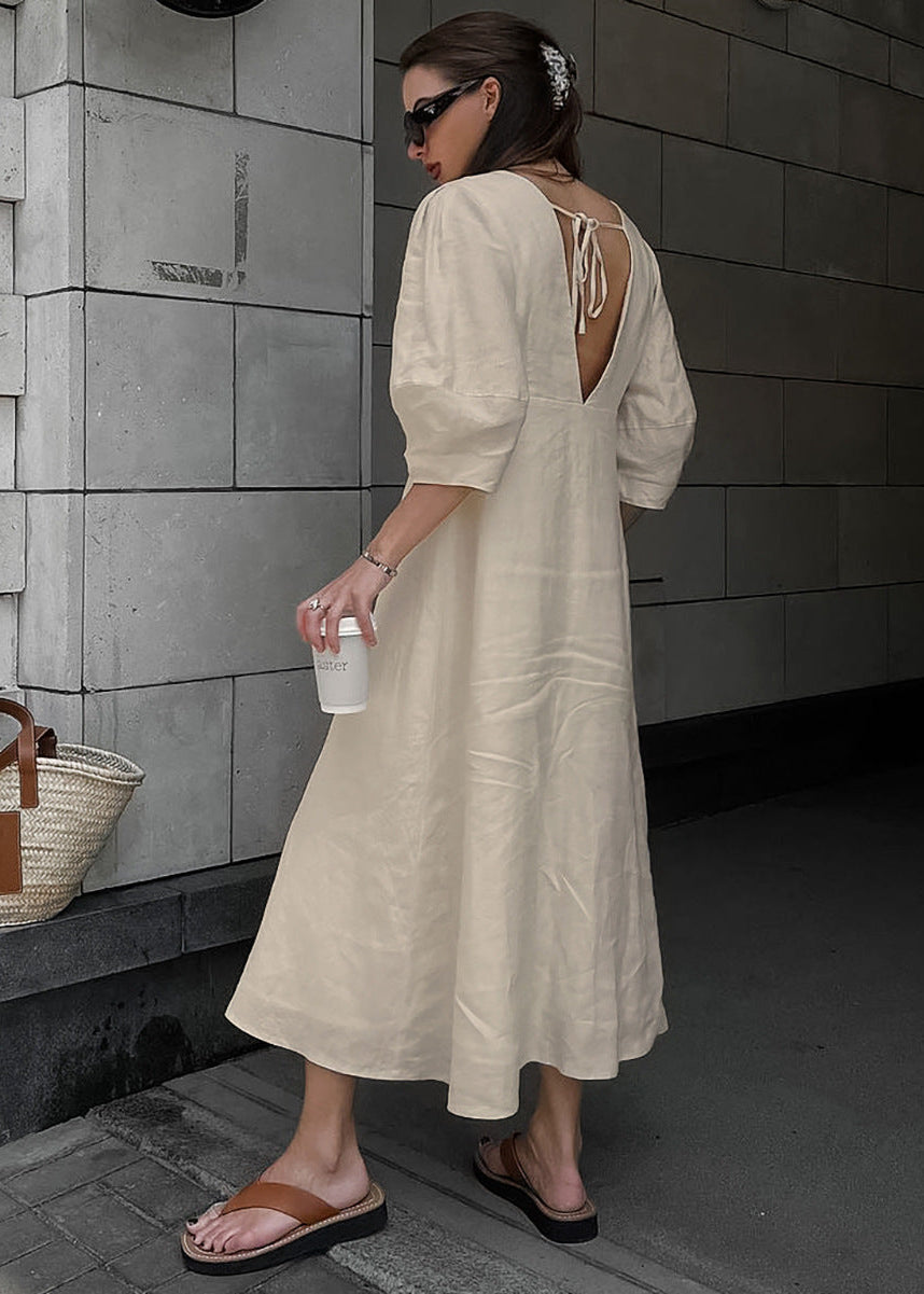 Noelle – Linen Button-Down Midi Dress