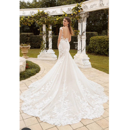 Long Train Lace Bridal Wedding Dress
