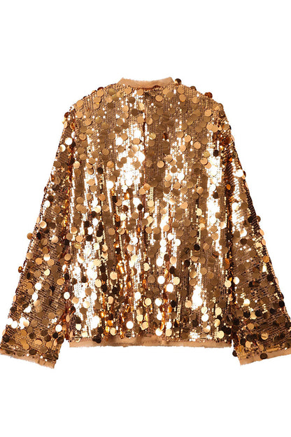 Fashion Sequined Long-sleeved V-neck Loose Lace-up Cardigan