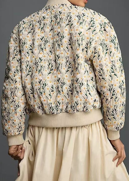 Floral Embroidered Quilted Bomber Jacket