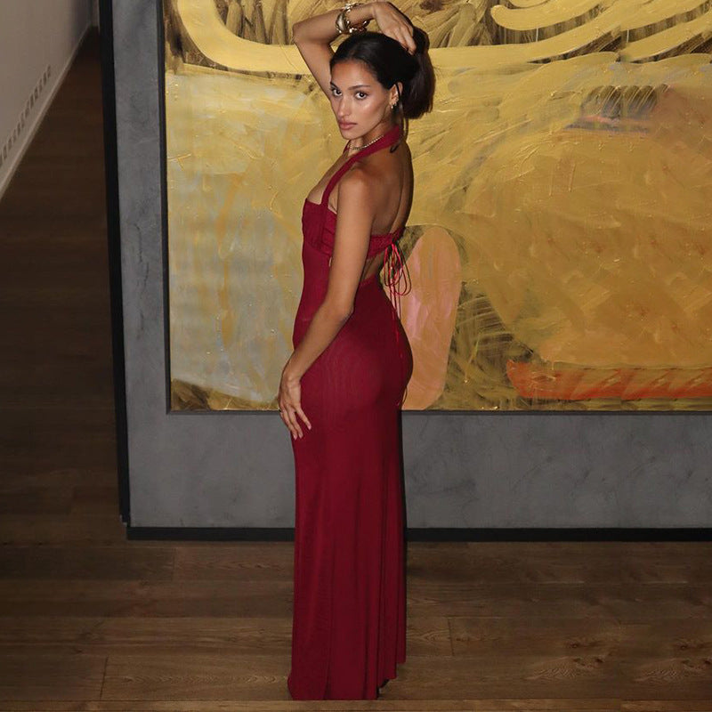 Halter Neck Layered Sweetheart Backless Bodycon Maxi Dress